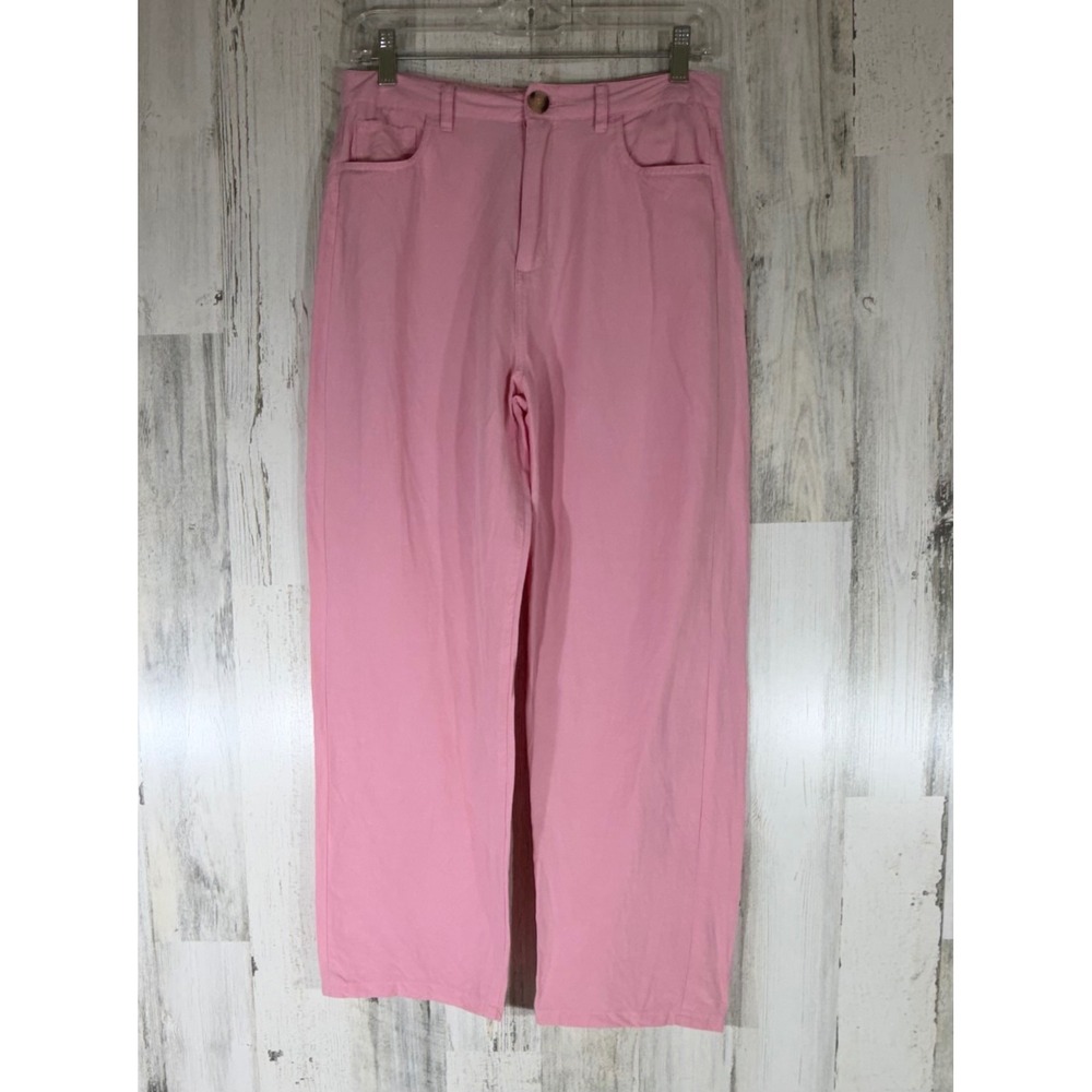 BLANKNYC Baxter Pants 26 Pink Ribcage Straight Leg High Rise Linen Blend READ